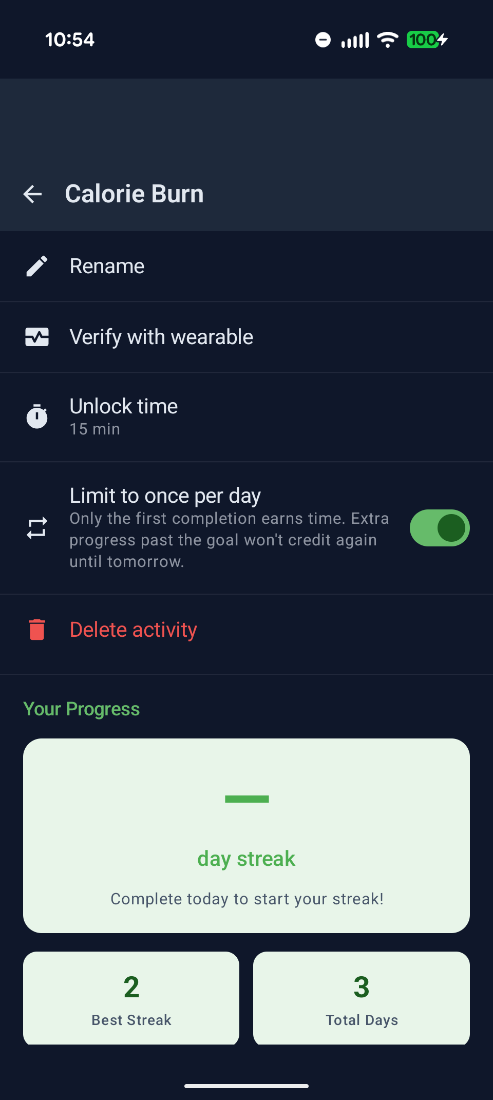 Edit Activity screen