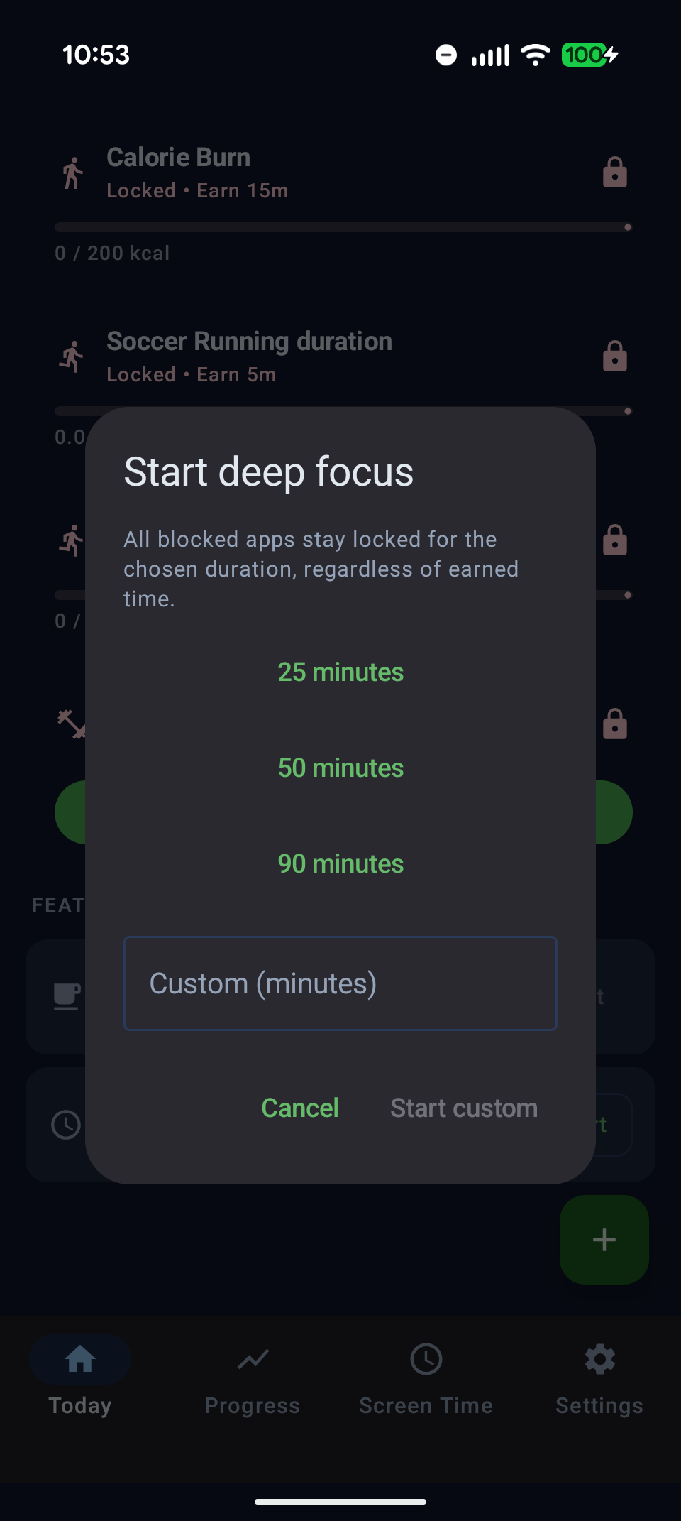 Deep Focus duration picker